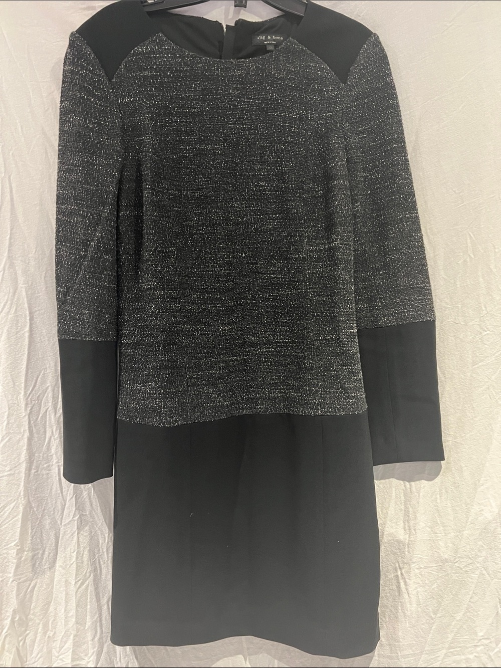 Ann Taylor Black and Gray Long Sleeve Knit Sheath Dress